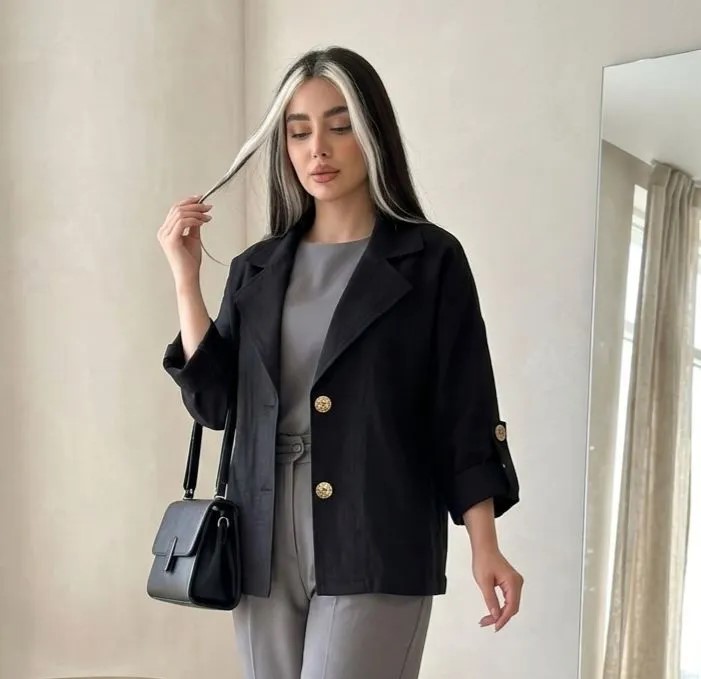 شانتون یقه انگلیسی 4 دکمه مشکی محرمی